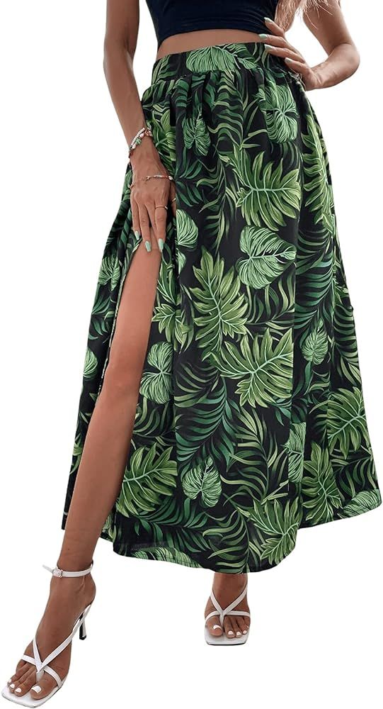 SweatyRocks Women's Casual Split Hem Elastic High Waist Maxi Long Skirt | Amazon (US)