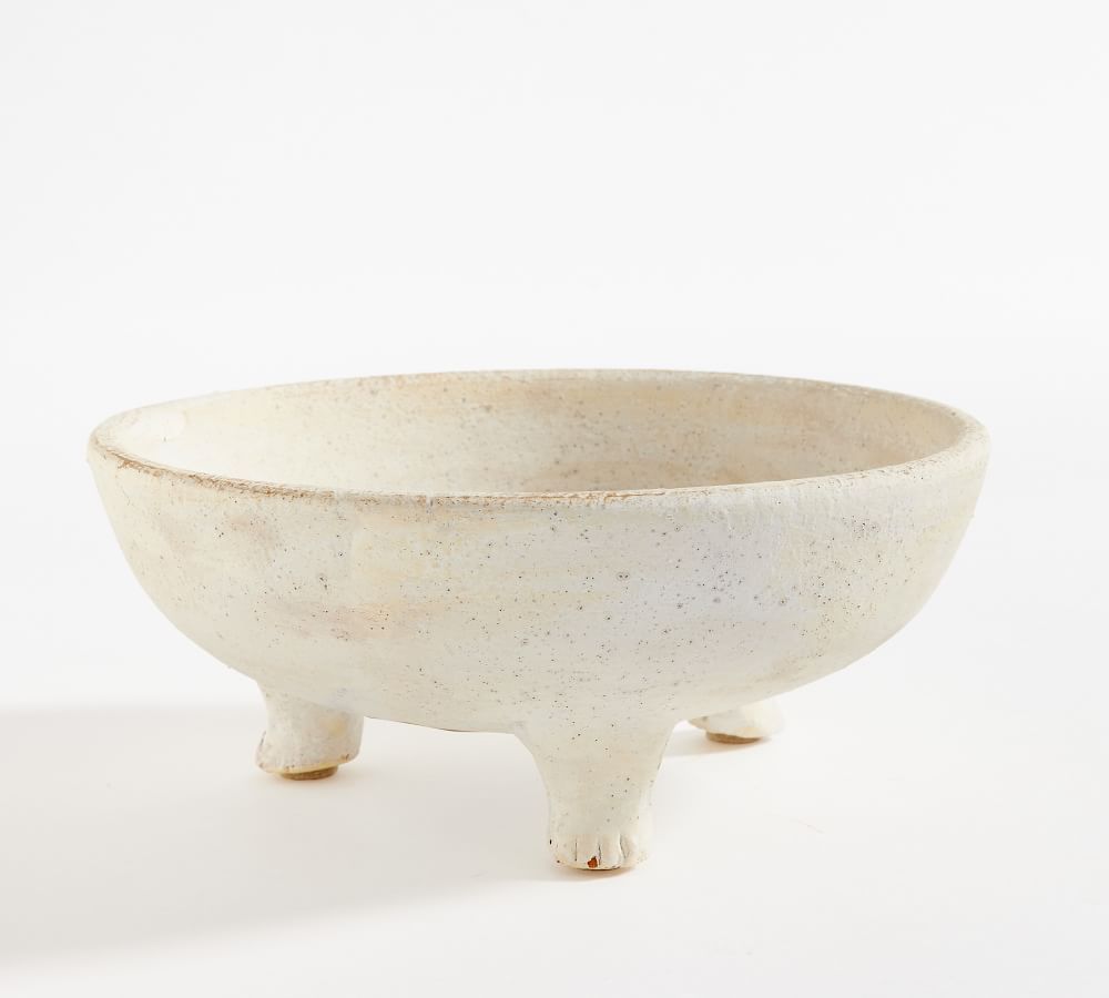 Decorative Rustic Artisan Footed Ceramic Bowl, Large, White | Pottery Barn (US)