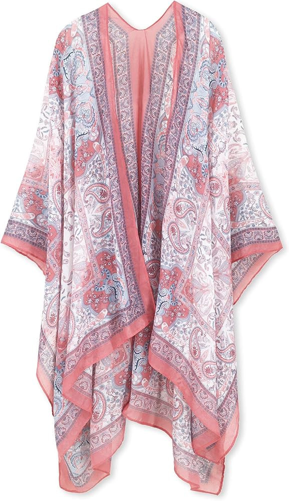 Moss Rose Women's Beach Cover up Swimsuit Kimono Cardigan with Bohemian Floral Print | Amazon (US)