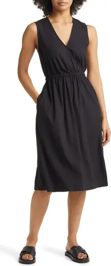 Gathered Waist Linen Blend Midi Dress | Nordstrom