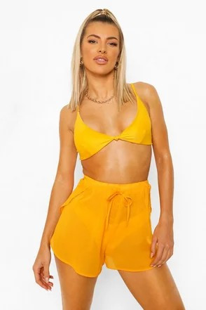 Essentials Chiffon Flippy Beach Shorts | Boohoo.com (US & CA)