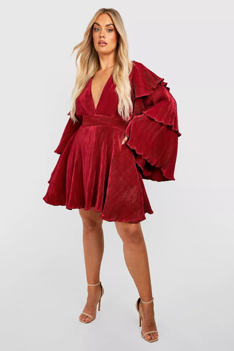 Plus Layered Ruffle Sleeve Skater Dress | Boohoo.com (US & CA)