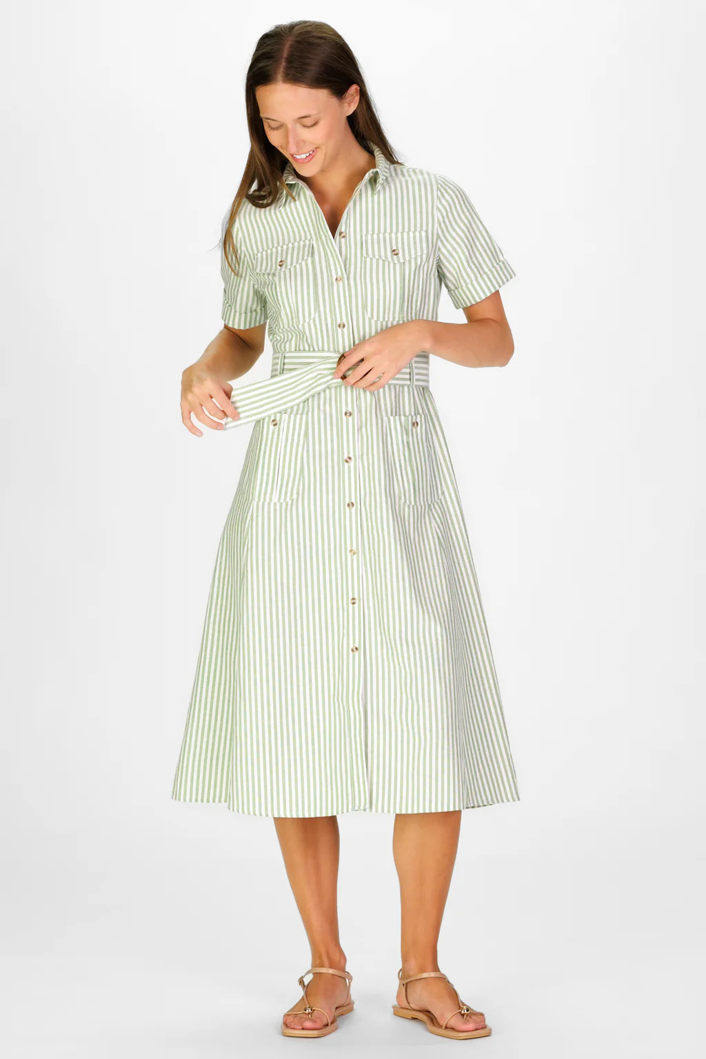 Juna Dress in Green Oxford Stripe | Duffield Lane