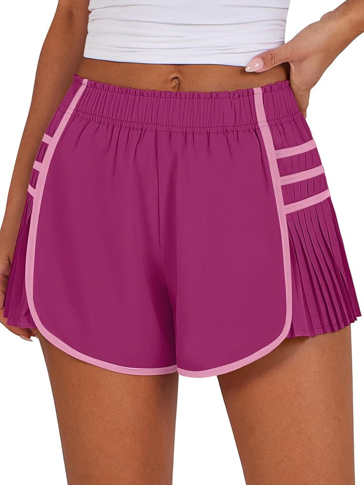 Caracilia Women Running Shorts Flowy Pleated Athletic Shorts Summer High Waisted Tennis Sporty Wo... | Amazon (US)