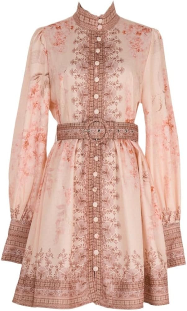 Floral Flax Pattern Short Dress with Button-up Front 2025 | Amazon (US)