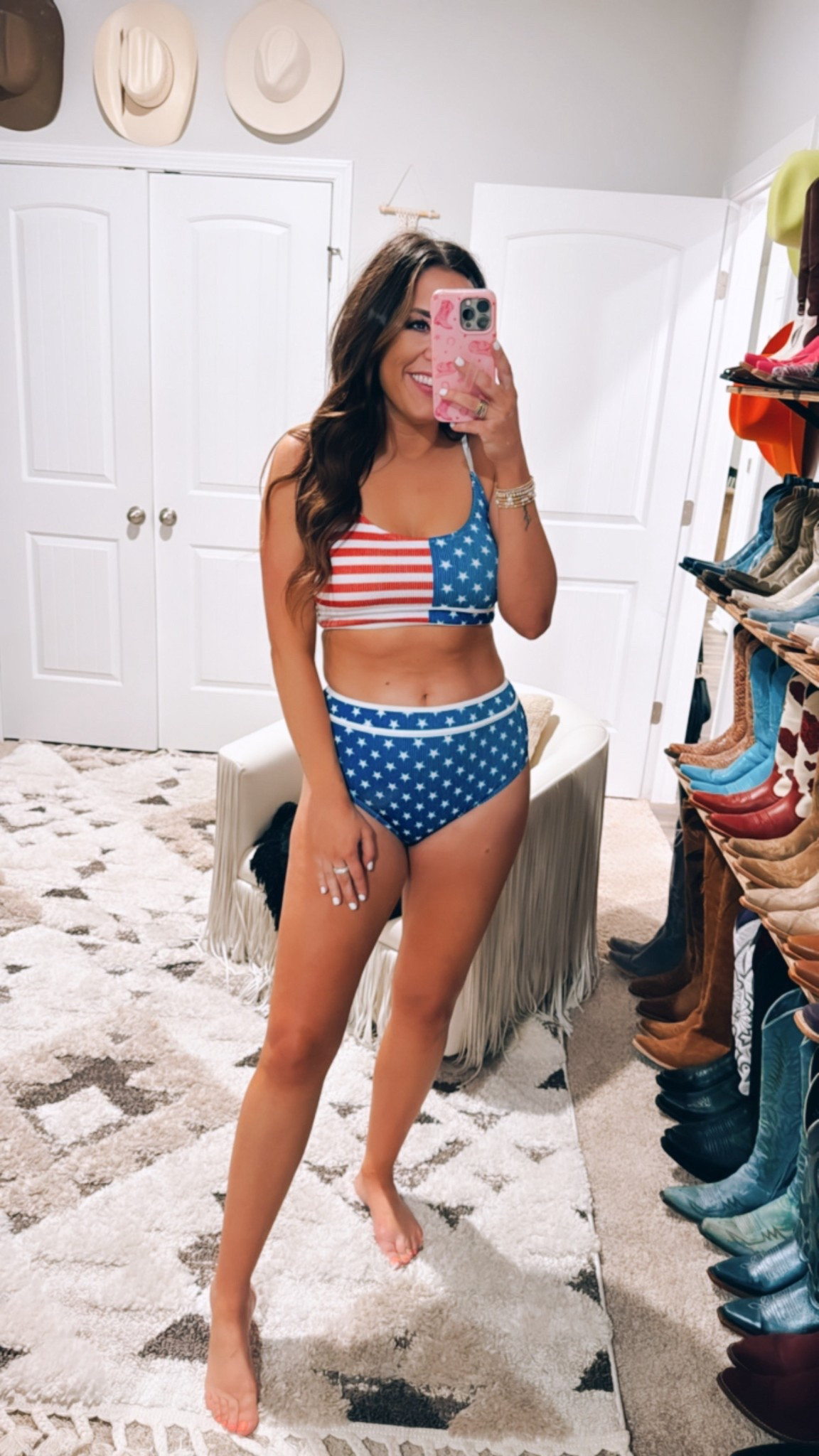 Red white and blue bathing suit stars and stripes American flag USA, July 4 swimsuit bikini women’s two-piece swimsuit Amazon