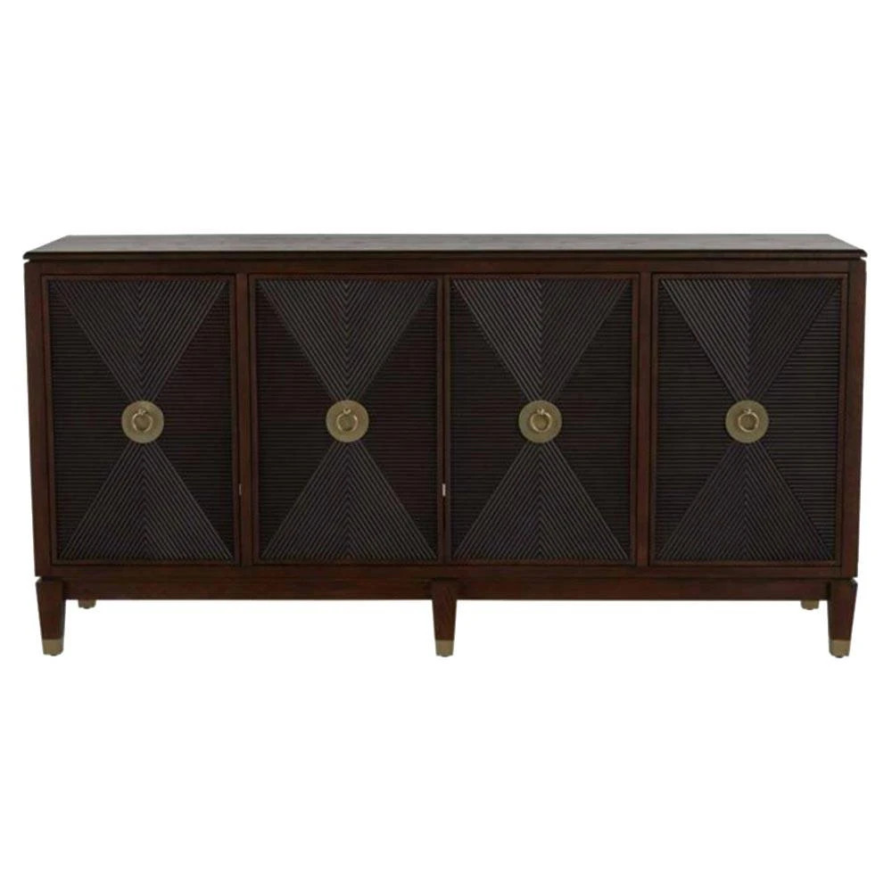 Saffron Modern Classic Dark Brown Oak Wood Ribbed Media Cabinet - 73"W | Kathy Kuo Home