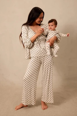Thistle Block Tie-Top Long-Sleeve Women’s Sleep Sets | Solly Baby