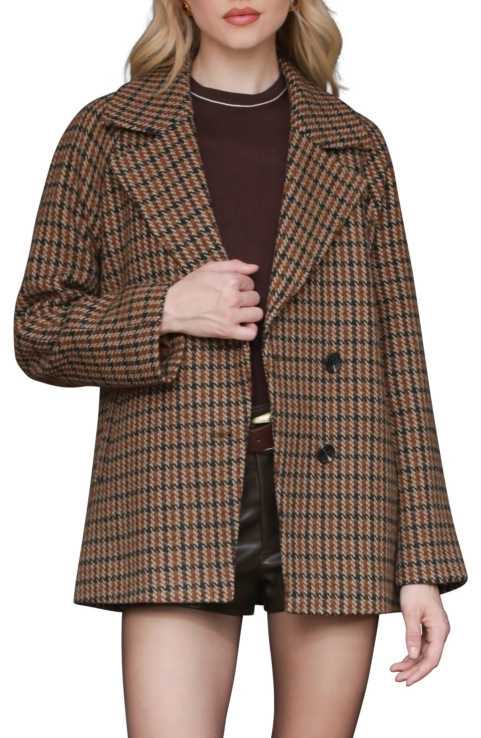 Relaxed Plaid Raglan Double Breasted Short Coat | Nordstrom