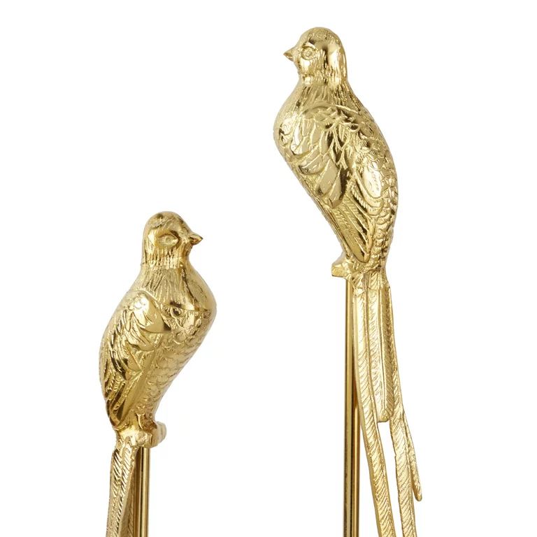 DecMode Gold Aluminum Eclectic Perching Bird Sculptures, Set of 2 6"W x 29"H | Walmart (US)