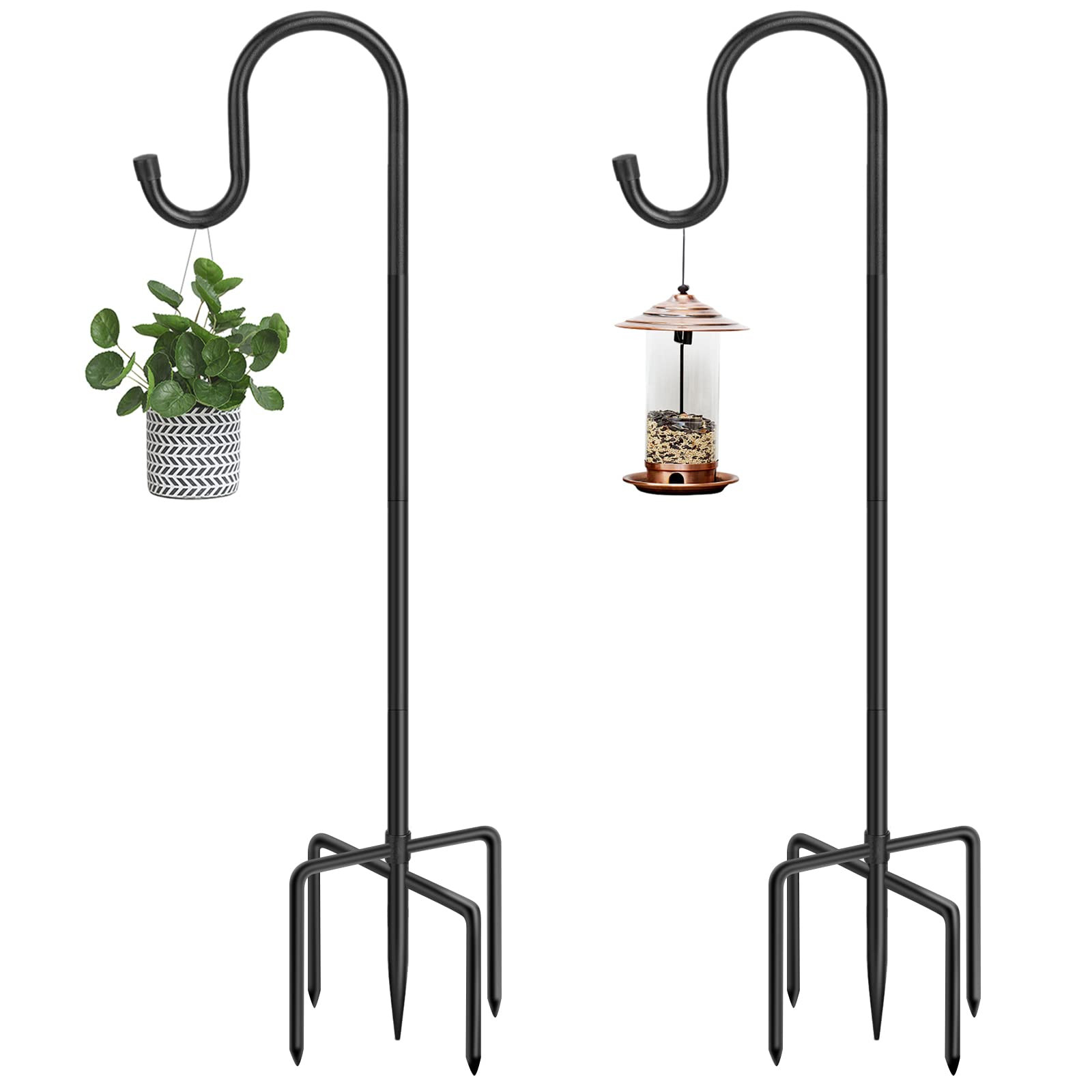 48 in Outdoor Shepherds Hook with 5 Prong Bases, 2 Packs, Garden Hanging Stake for Bird Feeder, S... | Amazon (US)