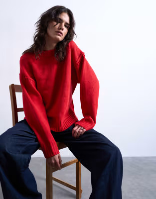 Topshop knitted clean exposed seam jumper in red | ASOS | ASOS (Global)
