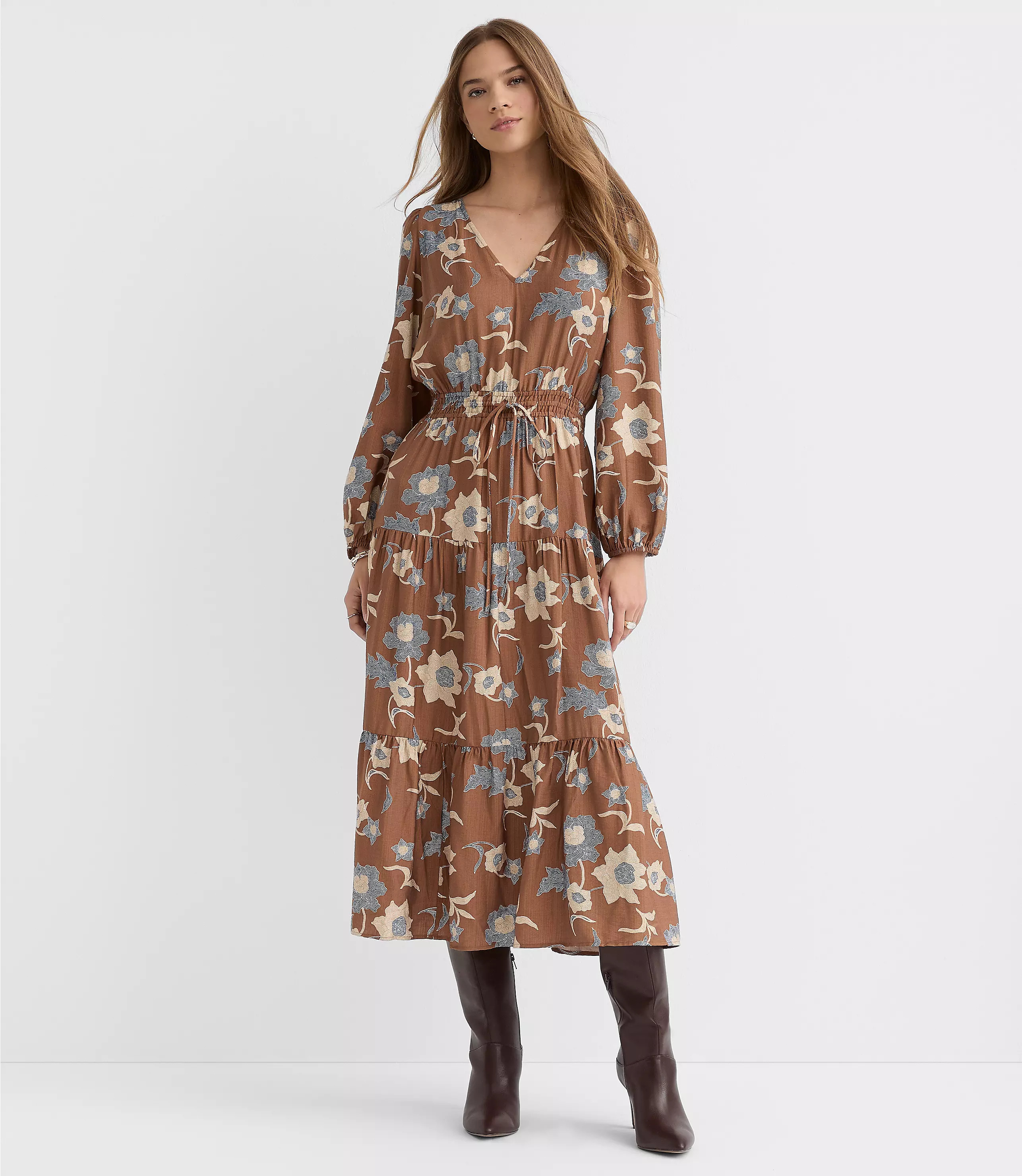 Floral Smocked Tie Waist Midi Dress | LOFT