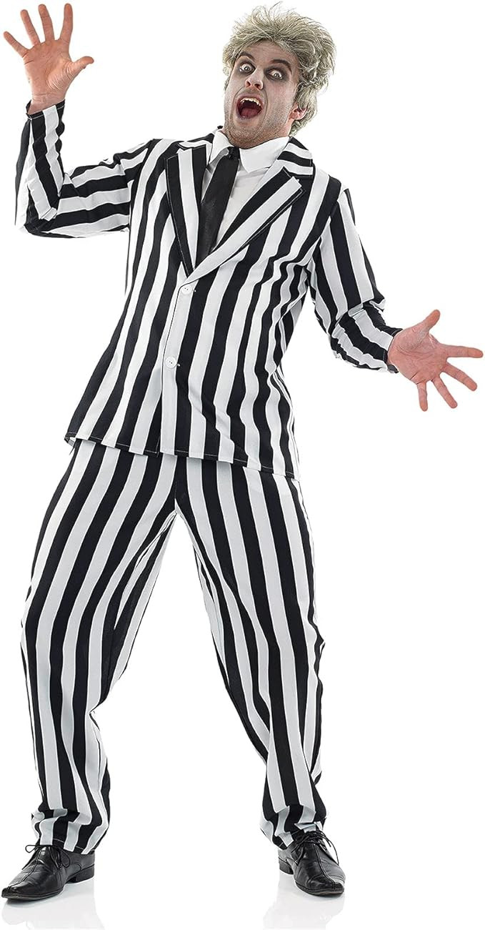 fun shack Black and White Striped Outfit Adult Horror Movie Character Costume Scary Adult Hallowe... | Amazon (US)