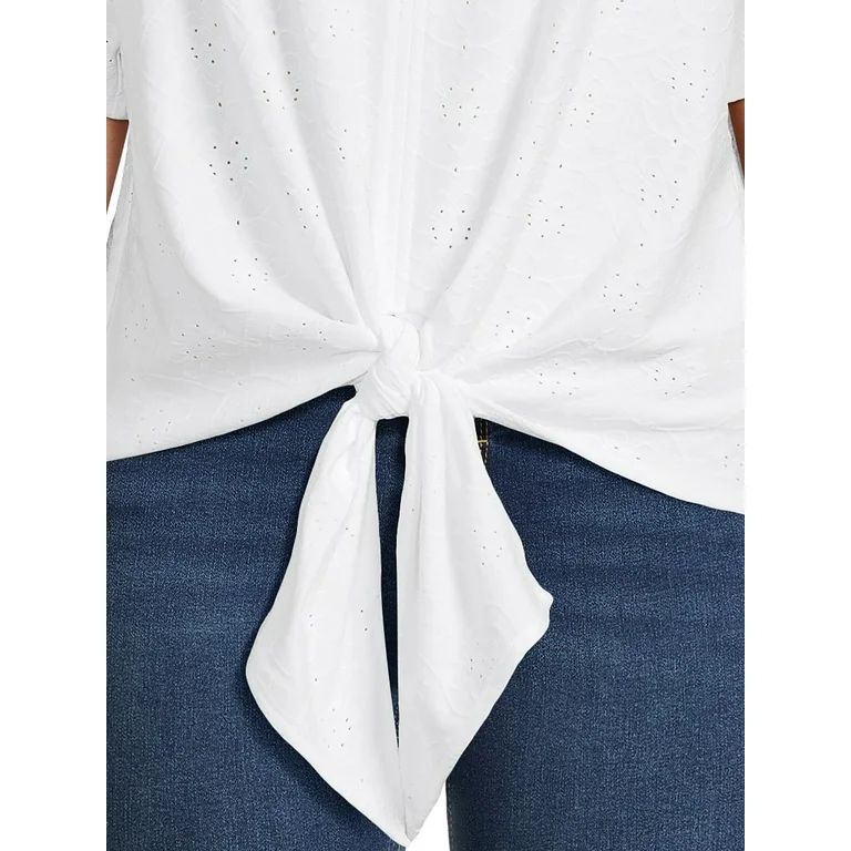 The Pioneer Woman Tie Front V-Neck Top with Short Sleeves, Women's | Walmart (US)