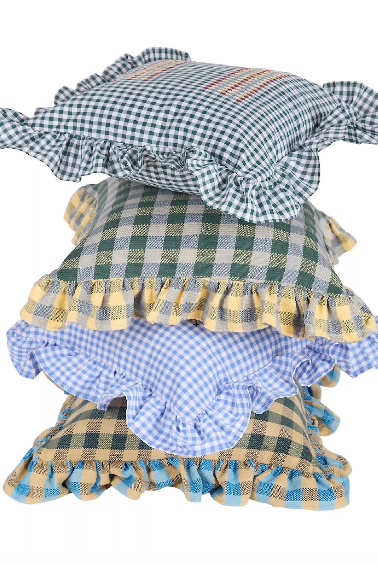Casa Edel Embroidered Gingham Ruffle Pillow | Anthropologie (US)