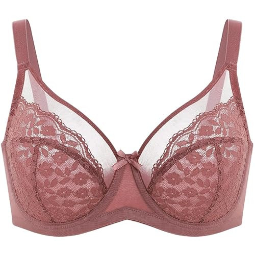 Lacsper Daisy Minimizer Bra for Women Floral Lace Full Coverage Underwire Plus Size Lifting Support Unlined Breathable Bra for Heavy Breast Brick Red | Amazon (US)