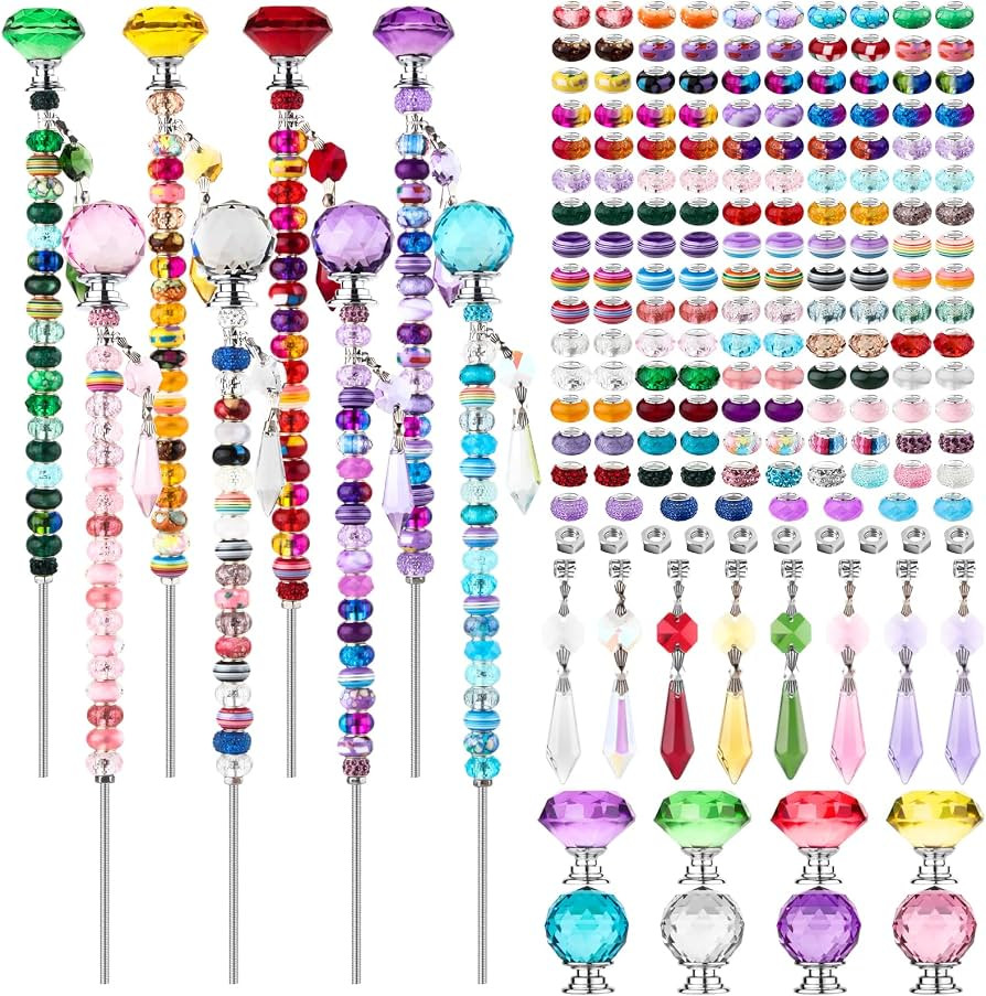 UFU 192Pcs DIY Fairy Wand Beaded Garden Stakes Kit, Decorative Garden Stakes with Colorful Crysta... | Amazon (US)
