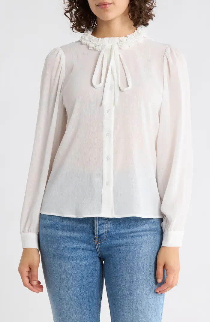 Adrianna Papell Flower Tie Neck Button-Up Shirt | Nordstromrack | Nordstrom Rack