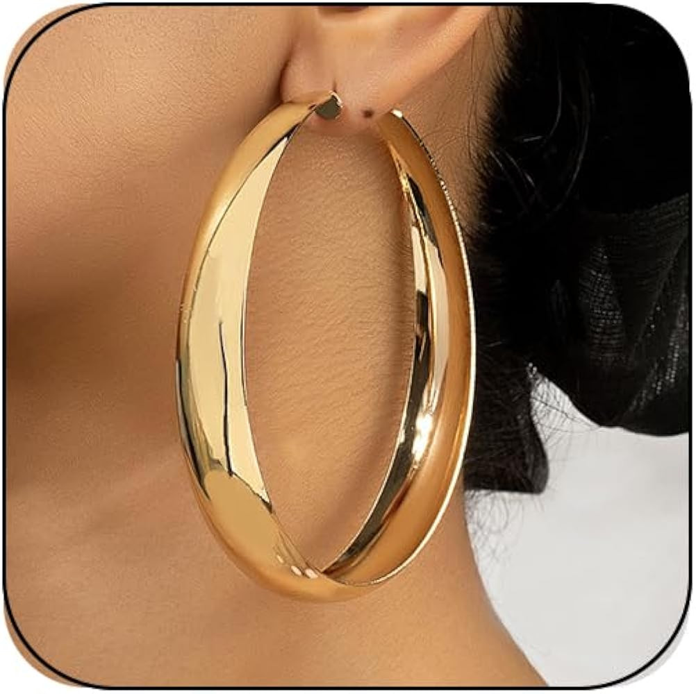 Chunky Gold Hoop Earrings for Women 14k Gold Plated Chunky Gold Earrings Thick Gold Chunky Earrin... | Amazon (US)