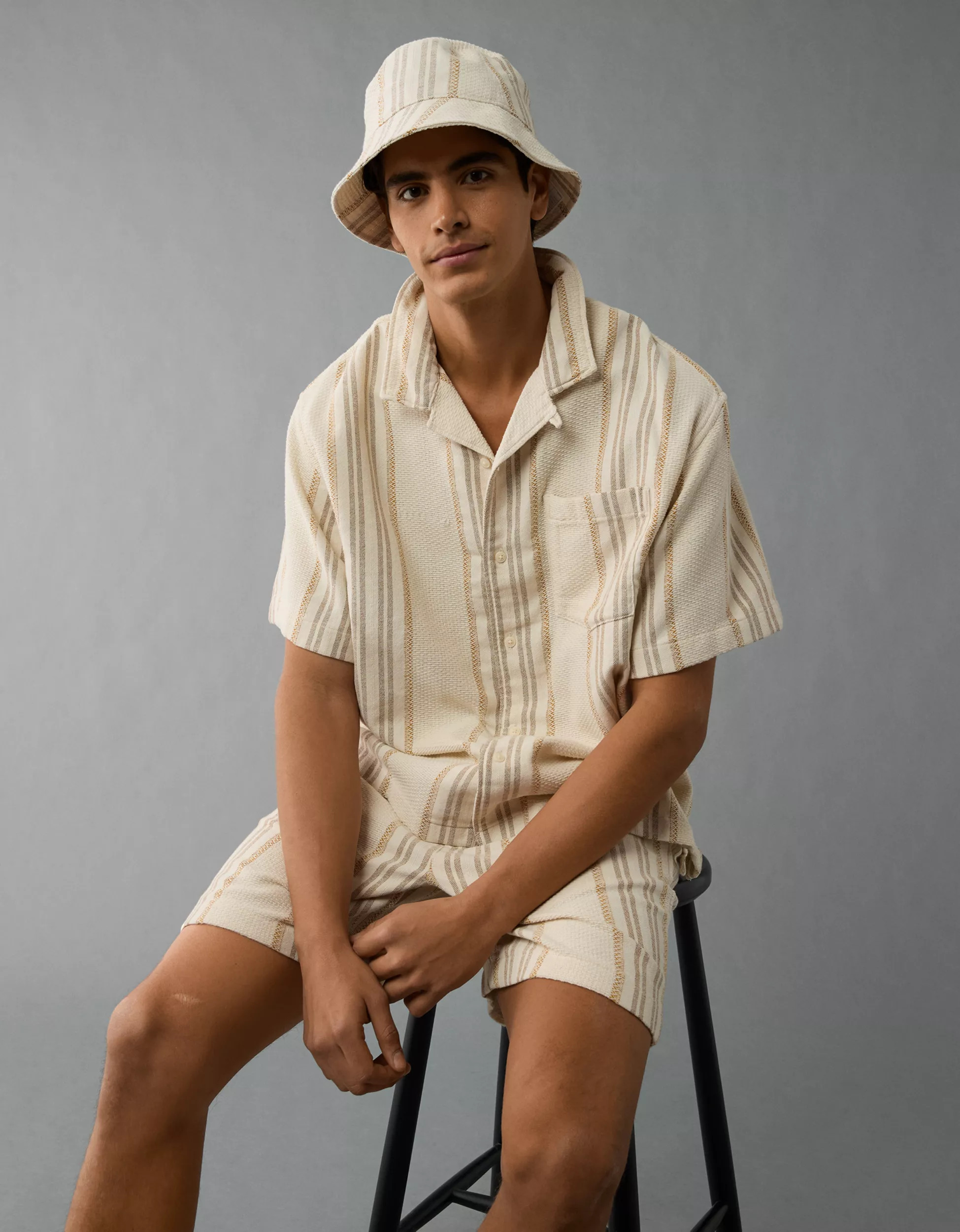AE Poolside Striped Button-Up Shirt | American Eagle Outfitters (US & CA)