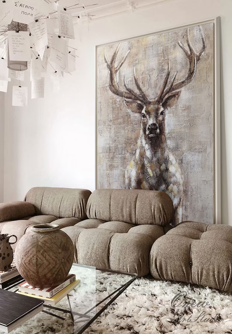 Large Abstract Deer Oil Painting on Canvas, Original and Hand-painted Stag Canvas Wall Art, Moder... | Etsy (US)