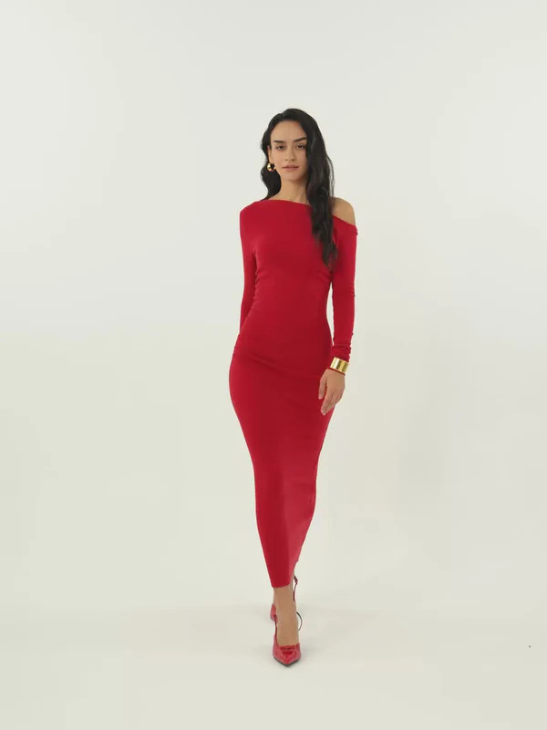 Slanted Shoulder Long Sleeve Dress | OGL