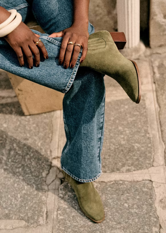 Jules Boots - Khaki - Split cowhide leather - Sézane | Sezane Paris