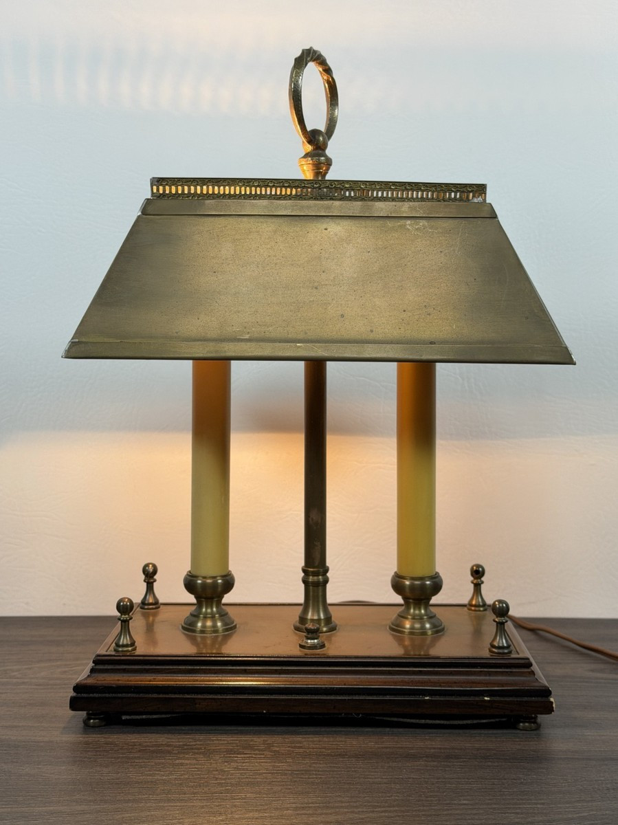 VINTAGE BRASS CANDLESTICK DESK LAMP WITH METAL SHADE WORKS! | eBay US