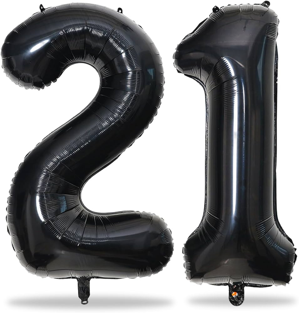 Black 21st Birthday Balloons for Her, 40In Black Mylar Foil Number 21 Balloons for Boys Girls, Bi... | Amazon (US)