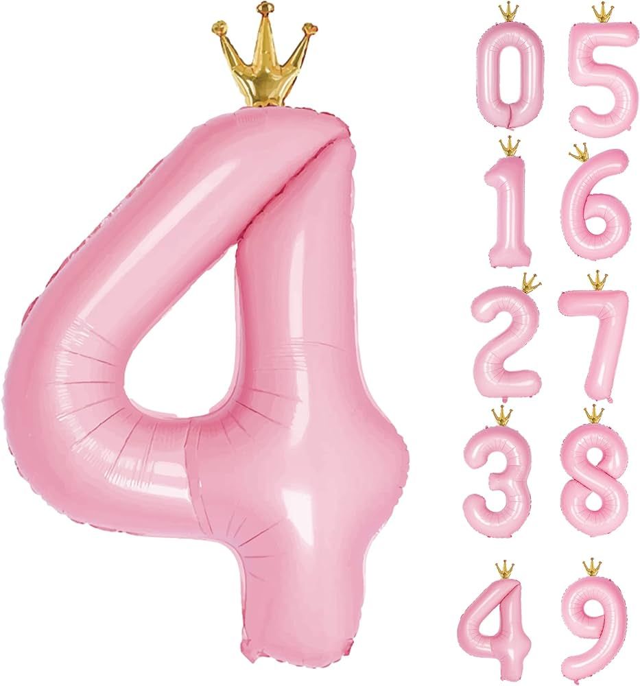 Gifloon Number 4 Balloon with Crown, Large number balloons 40 inch, 4th Birthday Party Decoration... | Amazon (US)