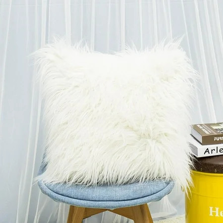 White Faux Fur Pillow Cover Decorative Fluffy Throw Pillow Case Mongolian Soft Fuzzy Cushion Cover L | Walmart (US)