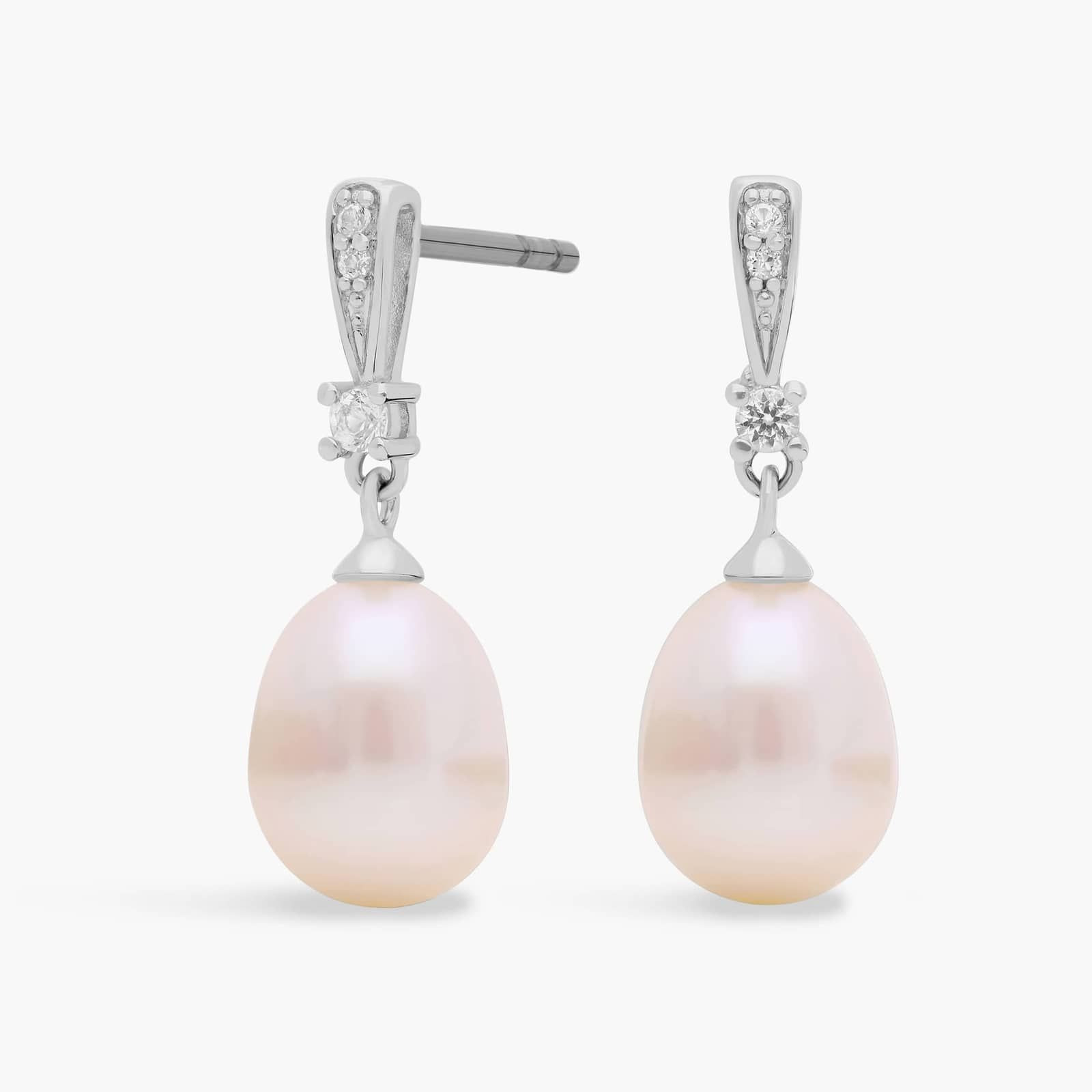 Freshwater Cultured Pearl and White Topaz Drop Earrings in Sterling Silver (7mm) | Blue Nile