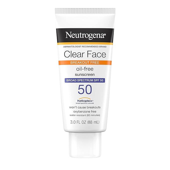 Neutrogena Clear Face Liquid Lotion Sunscreen for Acne-Prone Skin, Broad Spectrum SPF 50 UVA/UVB ... | Amazon (US)