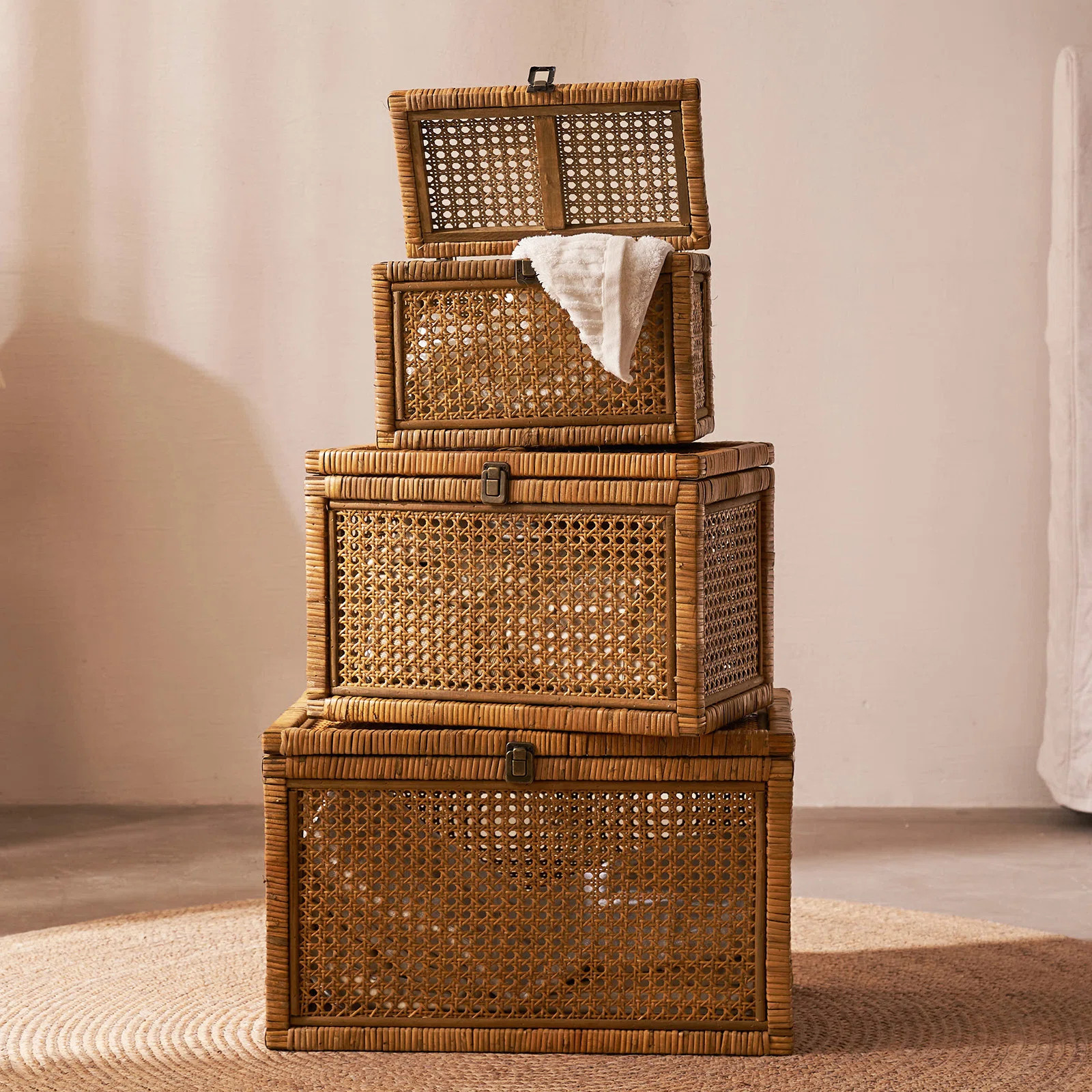 Natural Rattan Storage Box Set, Decorative Storage Set of 3 | Wayfair North America