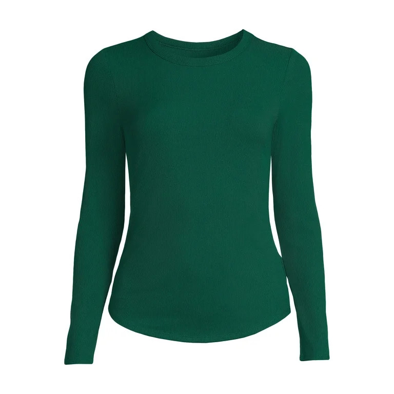 No Boundaries Juniors Ribbed Crewneck Tee with Long Sleeves, Sizes XS-XXXL | Walmart (US)