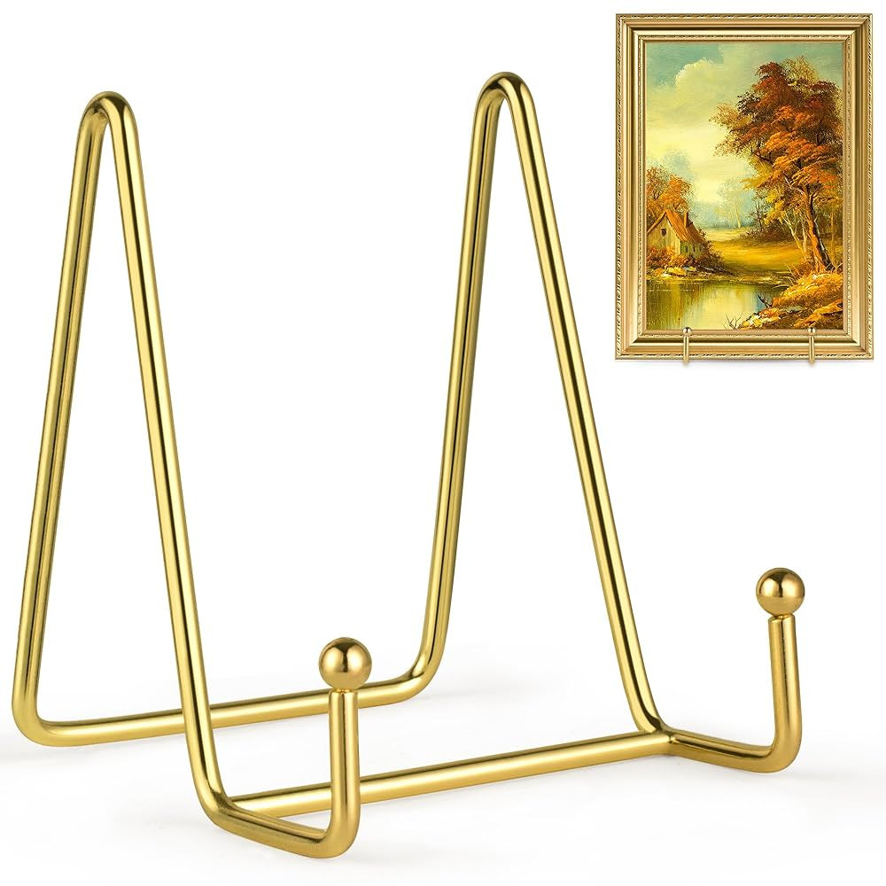 Mocoosy 2 Pack 4 Inch Gold Plate Stands for Display, Metal Square Wire Easel Stand, Plate Holder ... | Amazon (US)