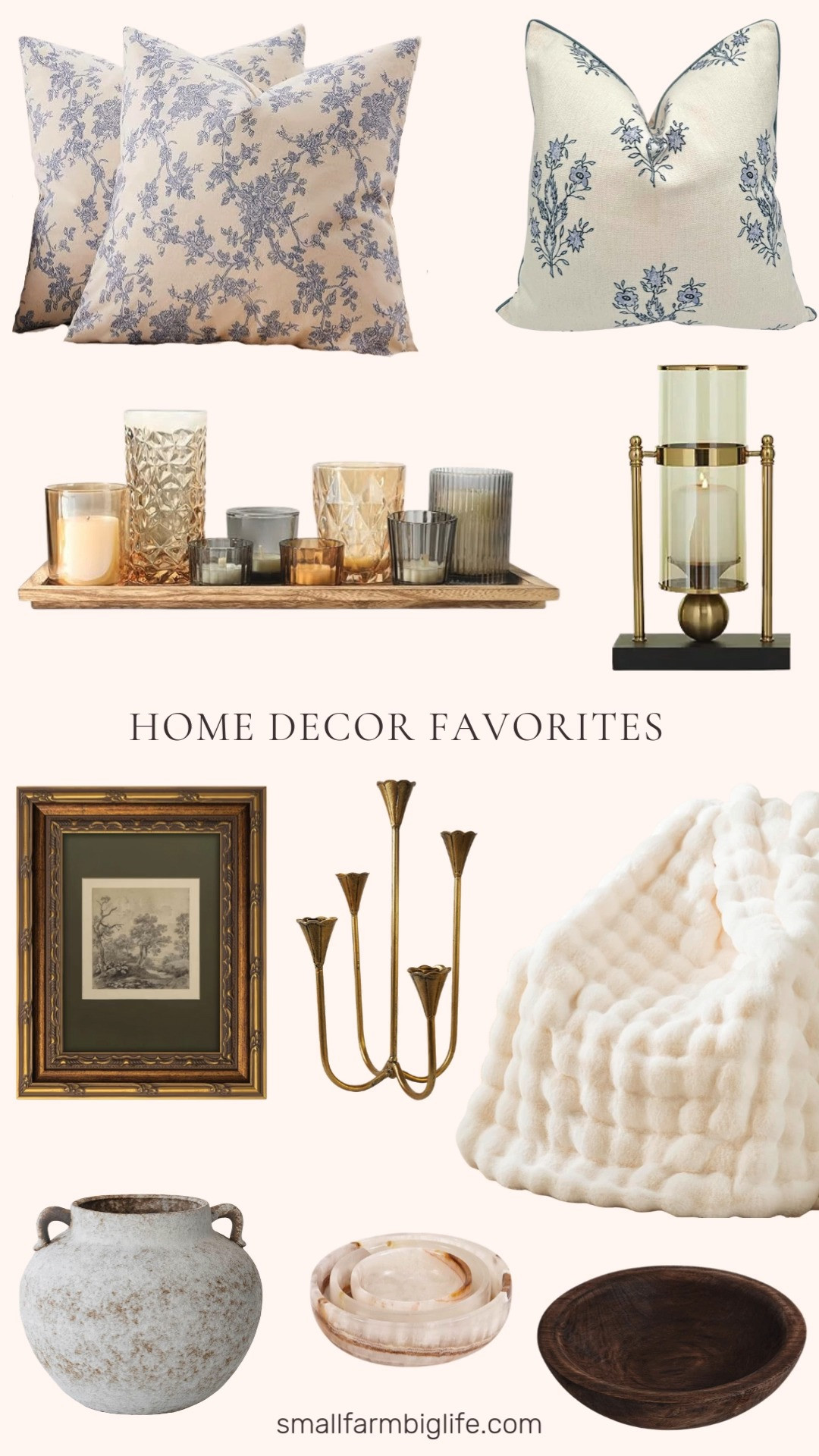 Home Decor Favorites From Amazon
Soft neutrals, warm textures, and timeless details make these pieces easy to style anywhere in your home. From cream and blue floral pillow covers and a cozy faux fur throw to brass accents, wood trays, and decorative bowls, these Amazon finds help create a layered, inviting space. Save this for home decor ideas that feel classic, cozy, and collected ✨ 

 #LTKdayinmylife #LTKstorytime #LTKHome