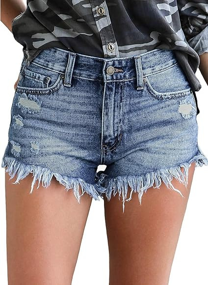 luvamia Women's Casual Denim Shorts Frayed Raw Hem Ripped Jeans Shorts | Amazon (US)