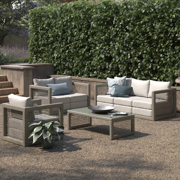 Aura 4 Piece Outdoor Patio Wicker Rattan Set | Wayfair North America