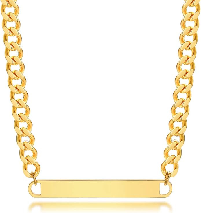 Gametic Punk Bar Necklace Pendant Cuban Link Choker Necklace Stylish Jewelry, Curb Chain 15.7''+2... | Amazon (US)
