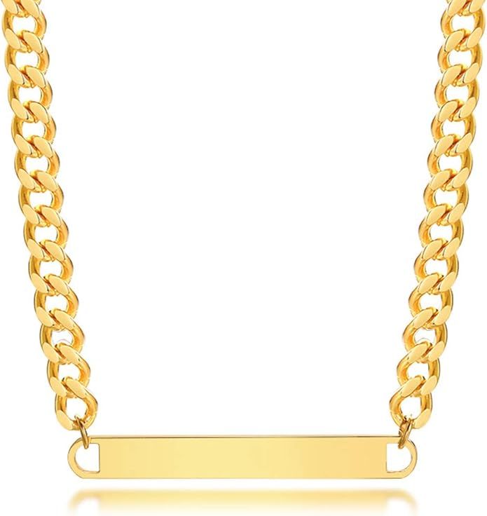 Gametic Punk Bar Necklace Pendant Cuban Link Choker Necklace Stylish Jewelry, Curb Chain 15.7''+2... | Amazon (US)