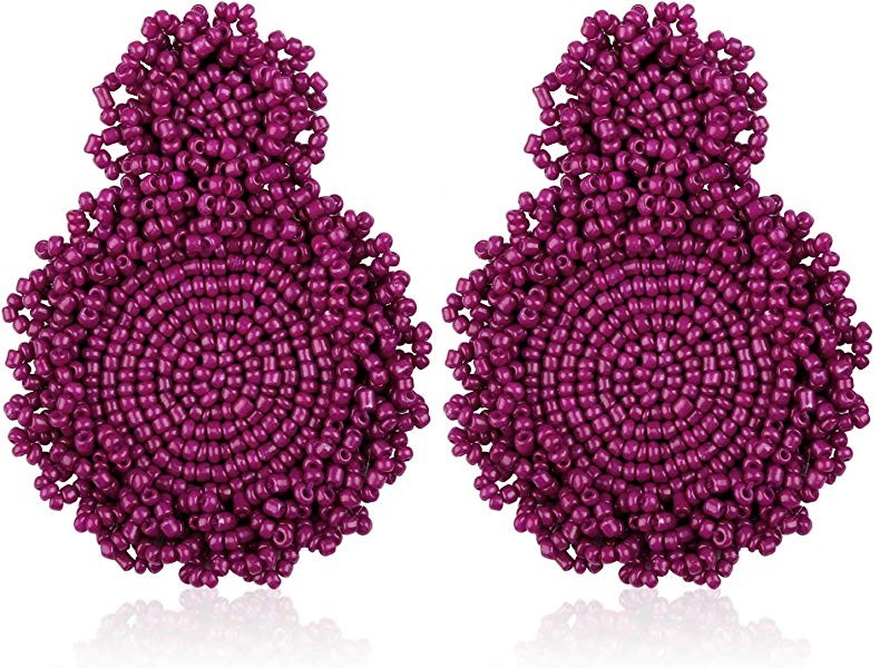 Statement Drop Earrings for Women Girl Handmade Bohemian Beaded Hoop Dangle Whimsical Fashion Vin... | Amazon (US)