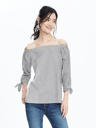 Banana Republic Womens Off Shoulder Stripe Top Size L - White/blue | Banana Republic US