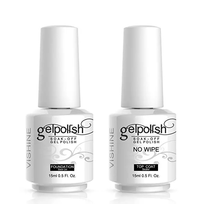 Vishine 15ml No Wipe Top Coat Base Coat Gel Nail Polish Soak off UV LED Drying Long Lasting Shiny... | Amazon (US)