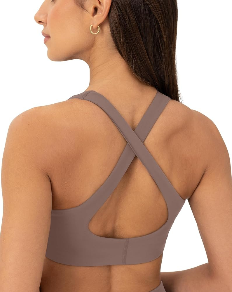 Criss Cross Back High Impact Sports Bras for Women - High Support Scoop Neck Padded Workout Bra -... | Amazon (US)