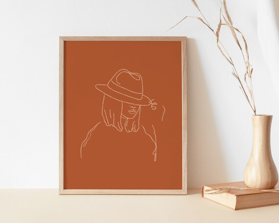 Woman In Hat Art Print | Fedora Line Illustration Poster | Female Form Line Art | Simple Line Dra... | Etsy (US)