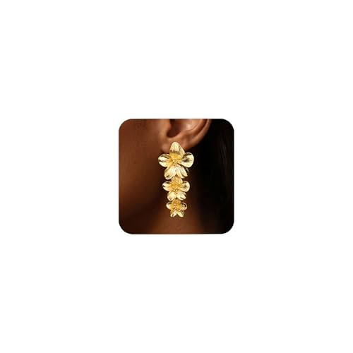 Gold Large Flower Statement Earrings for Women - Handmade Drop Flower Earrings Hypoallergenic Gold Vintage Hammered Statement Dangle Earings for Women Jewelry Gifts | Amazon (US)