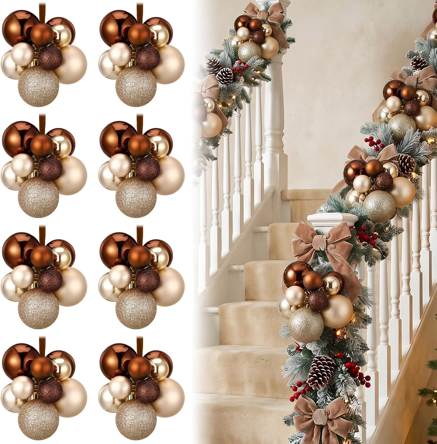 64 Pcs Brown Neutral Christmas Ball Clusters Wired Pick Shatterproof Decor | Amazon (US)