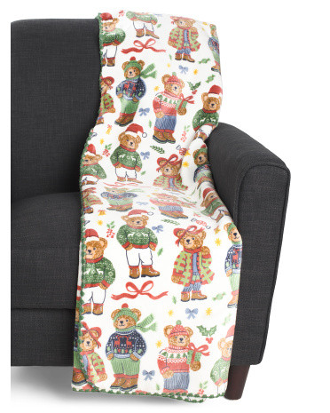 Classic Christmas Teddy Bears Reversible Plush Throw | TJ Maxx